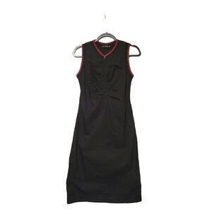 Cop. Copine Womens Dress Black Full Zip Vintage  Tunic Parachute Dress Ruched